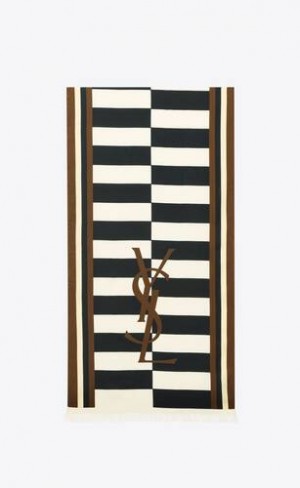 YSL Cassandre Scarf In Silk Twill Albi Negrii | Romania_YSL52116