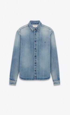 YSL Cassandre Shirt Albastri | Romania_YSL60241