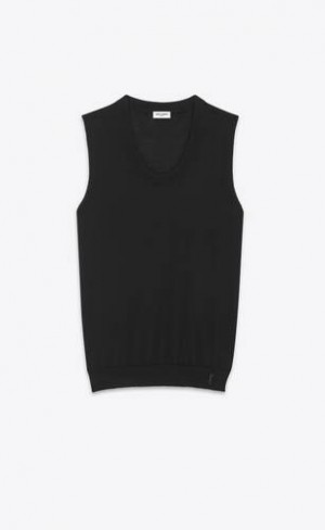 YSL Cassandre Tank Top In Lână Negrii | Romania_YSL89120