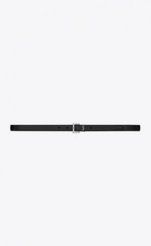 YSL Cassandre Thin Belt With Square Cu Catarama In Smooth Piele Negrii | Romania_YSL38075