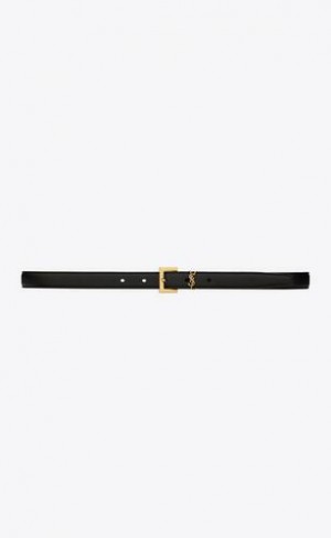 YSL Cassandre Thin Belt With Square Cu Catarama In Grained Piele Negrii | Romania_YSL52594