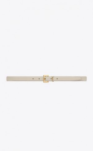 YSL Cassandre Thin Belt With Square Cu Catarama In Box Saint Laurent Piele Albi Aurii | Romania_YSL60281