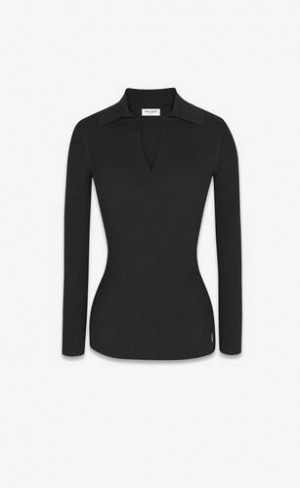 YSL Cassandre Top In Cu Nervuri Negrii | Romania_YSL27625
