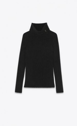 YSL Cassandre Turtleneck Pulovere In Lână And Cashmere Negrii | Romania_YSL82761