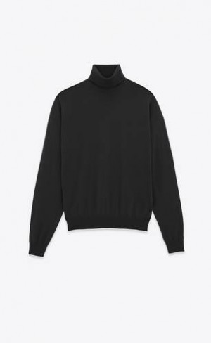 YSL Cassandre Turtleneck Pulovere In Lână Negrii | Romania_YSL46738