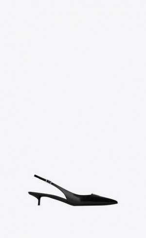 YSL Cherish Slingback Pumps In Glazed Piele With Rhinestones Negrii | Romania_YSL36456