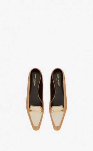YSL Chris Slippers In Vegetable-tanned Piele And Panza Aurii Albi | Romania_YSL91896
