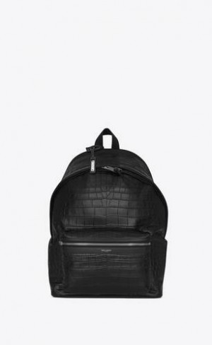 YSL City Crocodile-embossed Piele Negrii | Romania_YSL92853