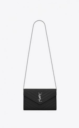 YSL Clasici Cassandre Chain Wallet In Grain De Poudre Piele Negrii | Romania_YSL18959
