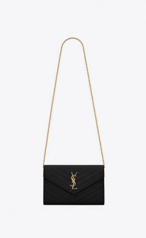 YSL Clasici Cassandre Chain Wallet In Grain De Poudre Piele Negrii | Romania_YSL87217