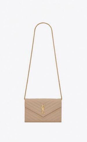 YSL Clasici Cassandre Chain Wallet In Grain De Poudre Piele Bej Inchis | Romania_YSL75287