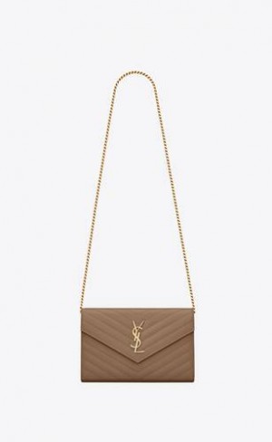 YSL Clasici Cassandre Chain Wallet In Grain De Poudre Piele Gri Maro | Romania_YSL55082
