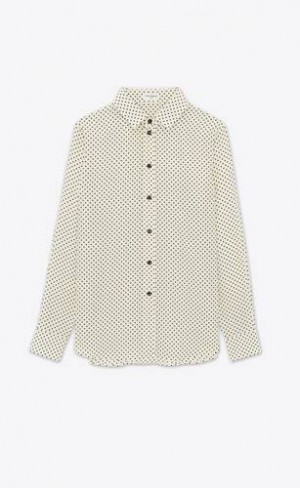 YSL Clasici Shirt In Dotted Crepe De Chine Verzi | Romania_YSL59395