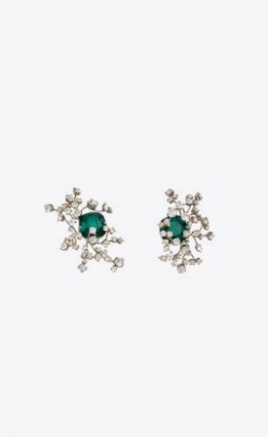 YSL Constellation Earrings In Crystal And Metal Verzi Inchis Argintii | Romania_YSL79579