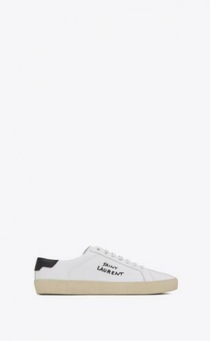 YSL Court Clasici Sl/06 Embroidered Sneakers In Piele Albi | Romania_YSL65015