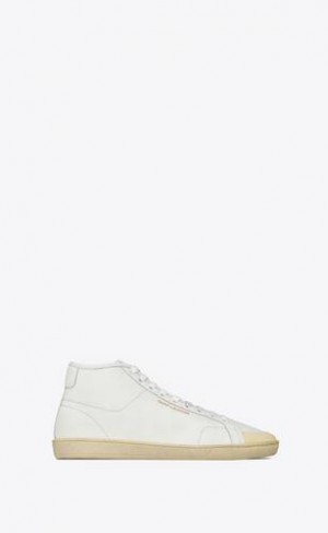 YSL Court Clasici Sl/39 Mid-High-top Grained Piele Albi | Romania_YSL78791