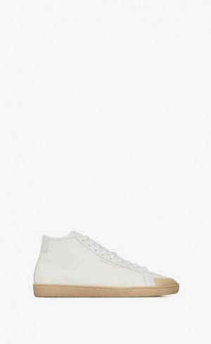 YSL Court Clasici Sl/39 Mid-High-top Panza And Piele Albi | Romania_YSL76807