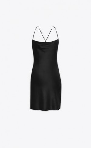 YSL Cowl Back Silk Satin Negrii | Romania_YSL48326
