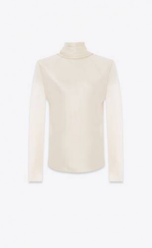 YSL Cowl-back Blouse In Silk Satin Crepe Albi | Romania_YSL85080