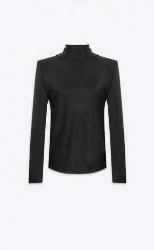 YSL Cowl-back Blouse In Silk Satin Negrii | Romania_YSL61965