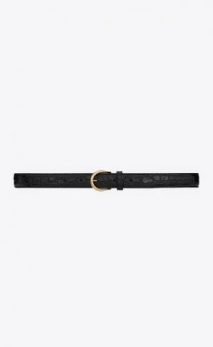 YSL Croissant De Lune Cu Catarama Crocodile-embossed Piele Negrii | Romania_YSL99461