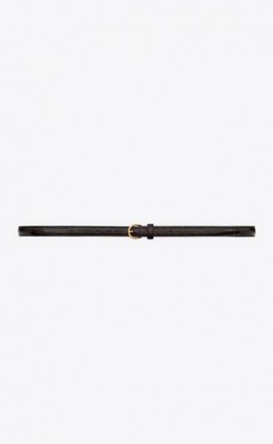 YSL Croissant De Lune Cu Catarama Thin Crocodile-embossed Piele Verzi Inchis Maro | Romania_YSL40263