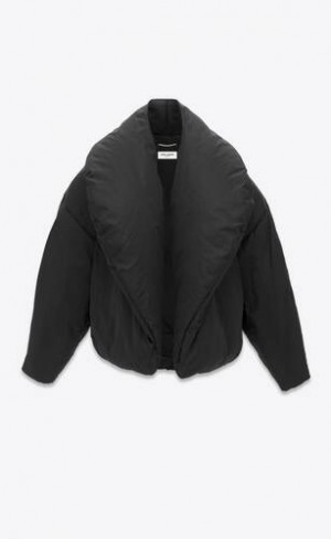 YSL Cropped Puffer Jacket In Silk Taffeta Negrii | Romania_YSL41577