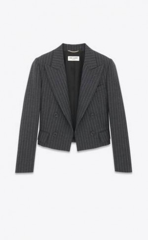 YSL Cropped Rive Gauche In Dungi Flannel Gri | Romania_YSL37088