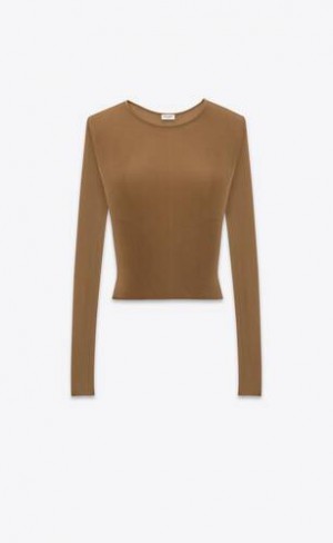 YSL Cropped Top In Cu Nervuri Maro | Romania_YSL22716