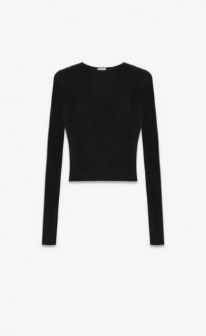YSL Cropped Top In Cu Nervuri Negrii | Romania_YSL64651