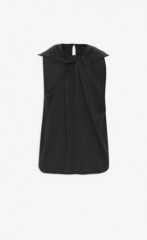 YSL Cu Glugă Blouse In Satin Crepe Negrii | Romania_YSL19717