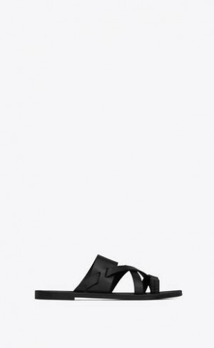 YSL Culver Mules In Smooth Piele Negrii | Romania_YSL94309