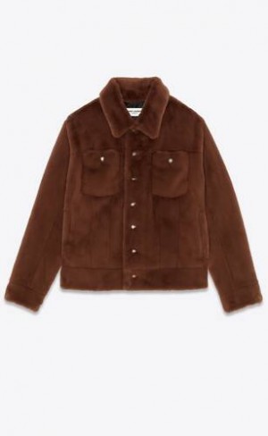 YSL Denim Jacket In Animal-free Fur Maro | Romania_YSL40798