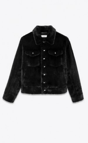 YSL Denim Jacket In Animal-free Fur Negrii | Romania_YSL93901