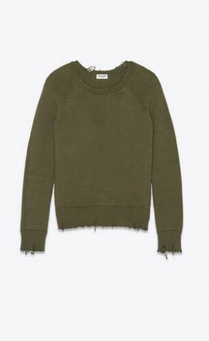 YSL Destroyed Knit Pulovere Kaki | Romania_YSL22505