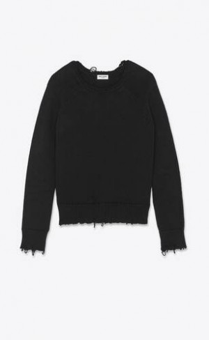YSL Destroyed Knit Pulovere Negrii | Romania_YSL50369