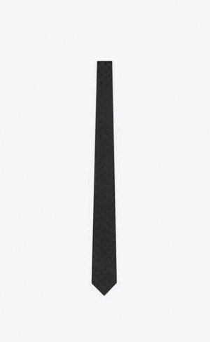YSL Dotted Tie In Shiny And Matte Silk Jacquard Negrii | Romania_YSL41681