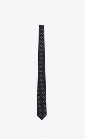YSL Dotted Tie In Silk Jacquard Negrii Albi | Romania_YSL33077