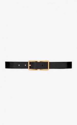YSL Double Cu Catarama Crocodile-embossed Piele Negrii | Romania_YSL23147
