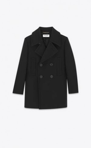 YSL Double-breasted Peacoat In Lână Negrii | Romania_YSL61863