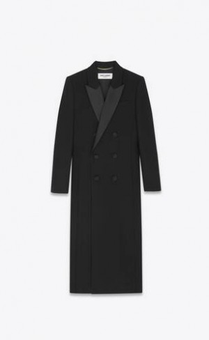 YSL Double-breasted Tuxedo Coat In Crepe Lână Negrii | Romania_YSL14953