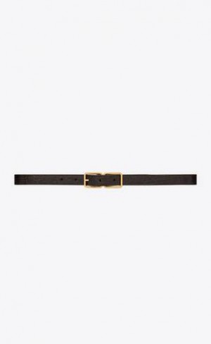 YSL Double-buckle Thin Crocodile-embossed Piele Verzi Inchis Maro | Romania_YSL92940
