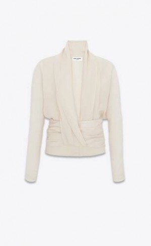 YSL Draped Blouse In Twill Albi | Romania_YSL92014
