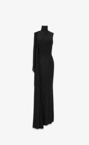 YSL Draped Shiny Jersey Negrii | Romania_YSL76794