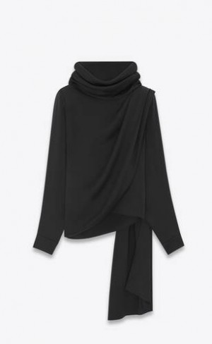 YSL Draped Tunic In Satin Crepe Negrii | Romania_YSL74393