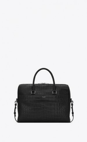 YSL Duffle Saint Laurent Crocodile-embossed Matte Piele Negrii | Romania_YSL73017