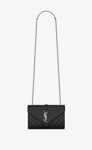 YSL Envelope Small In Matlasat Grain De Poudre Embossed Piele Negrii | Romania_YSL34368