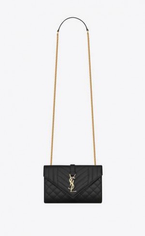 YSL Envelope Small In Matlasat Grain De Poudre Embossed Piele Negrii | Romania_YSL69339