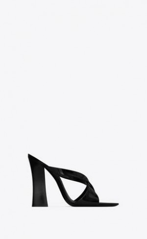 YSL Eva Mules In Glazed Piele Negrii | Romania_YSL61274