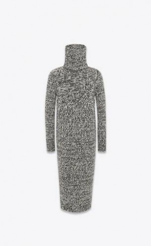YSL Extra-long Turtleneck Pulovere In Lână Negrii Albi | Romania_YSL89770